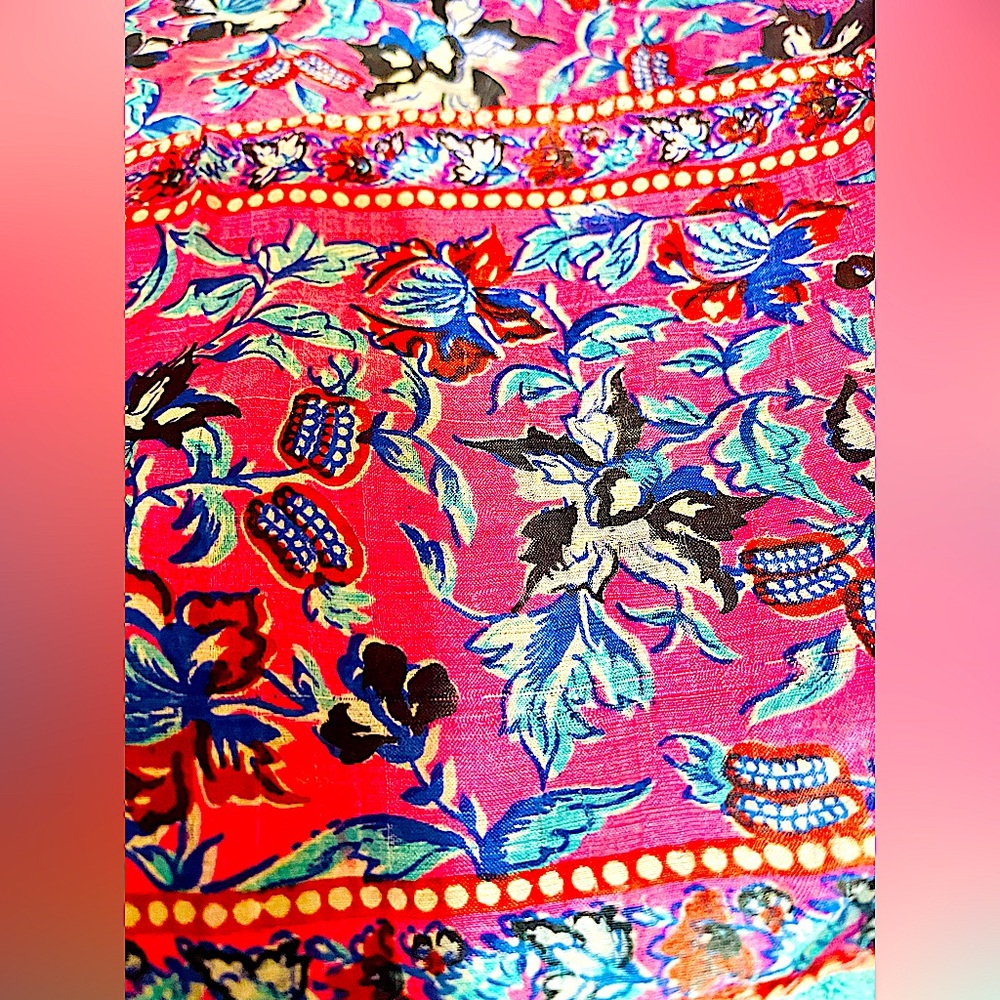100% silk scarf hand Block dye vintage India 18 x 6"